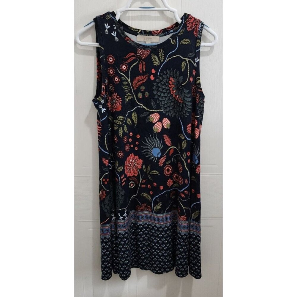 Loft Women's Sleeveless Round Neck Shift Dress Multicolor Floral Size Small‎